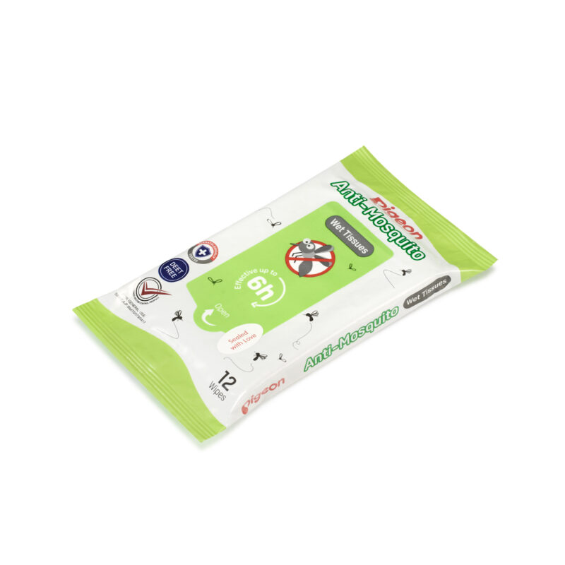 Pigeon Anti Mosquito Wet Wipes DEET Free Insect Repellent   79502 Anti Mosquito Wet Tissues 12 Wipes Packaging Angle 3000x3000 1 Scaled E1665133000140 