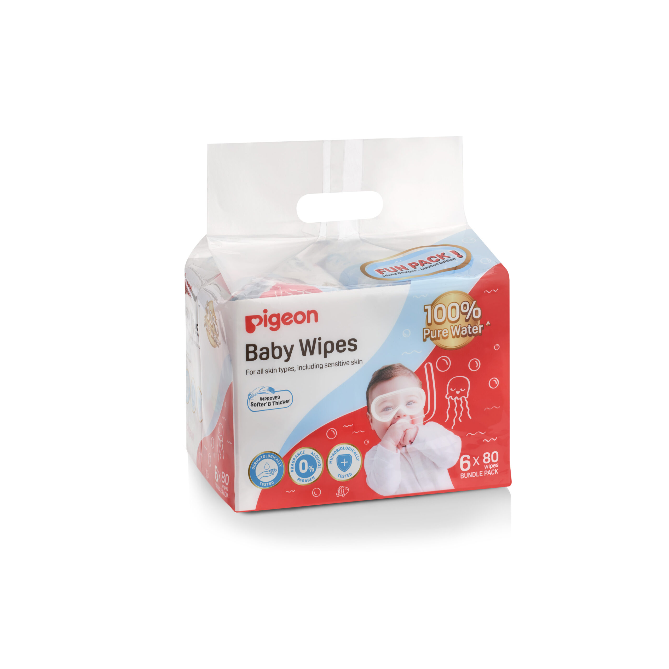 Pigeon 100 Pure Water Baby Wipes 80 sheets 6 in 1 (*Improved)